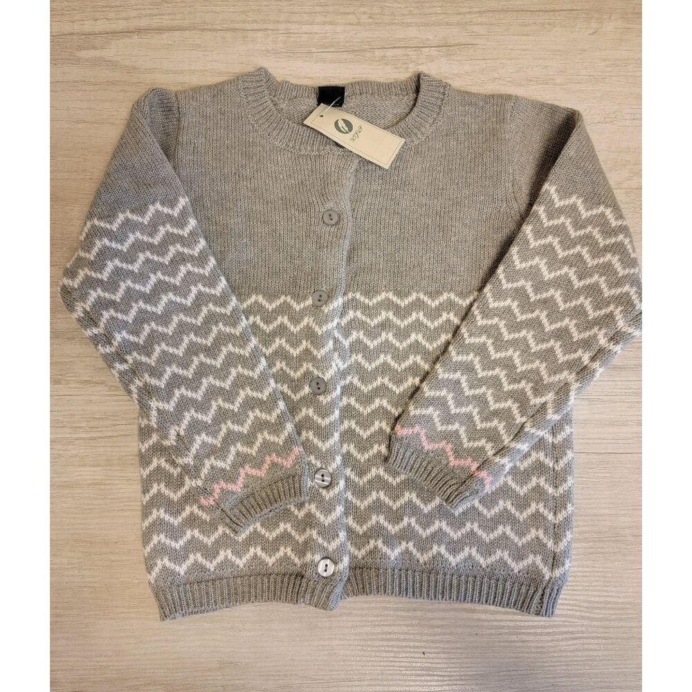 Grey & White Toddler Cardigan Sweater With Zigzag Pattern - Medium‎ Lost tag
